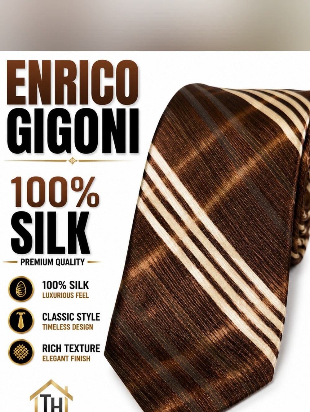 Enrico Gigoni Brown Striped Silk Tie